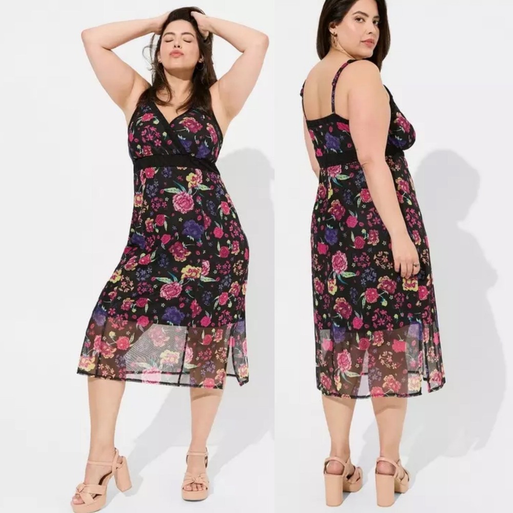 Torrid x Betsey Johnson Midi Mesh Lace Dress Womens Sz 4X Y2K Pink Black Summer